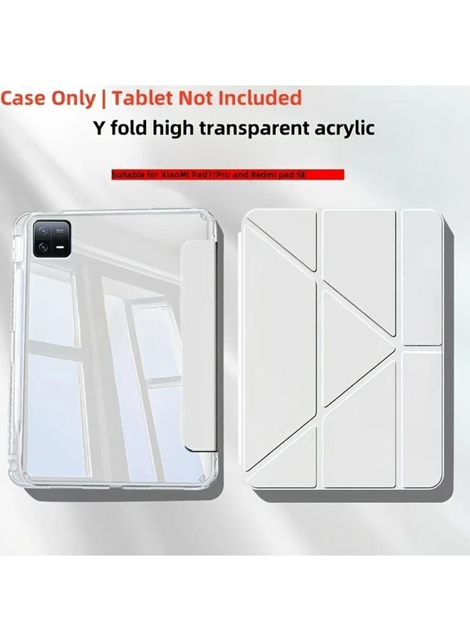 Xiaomi Pad 6 Pro 11 2023 Case Grey White Multi Fold Stand Transparent Acrylic Cover - Image 1